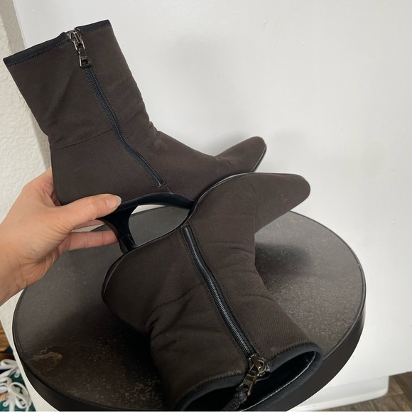 Prada Brown Nylon Spellout Logo Heeled Ankle Boots - Picture 11 of 16